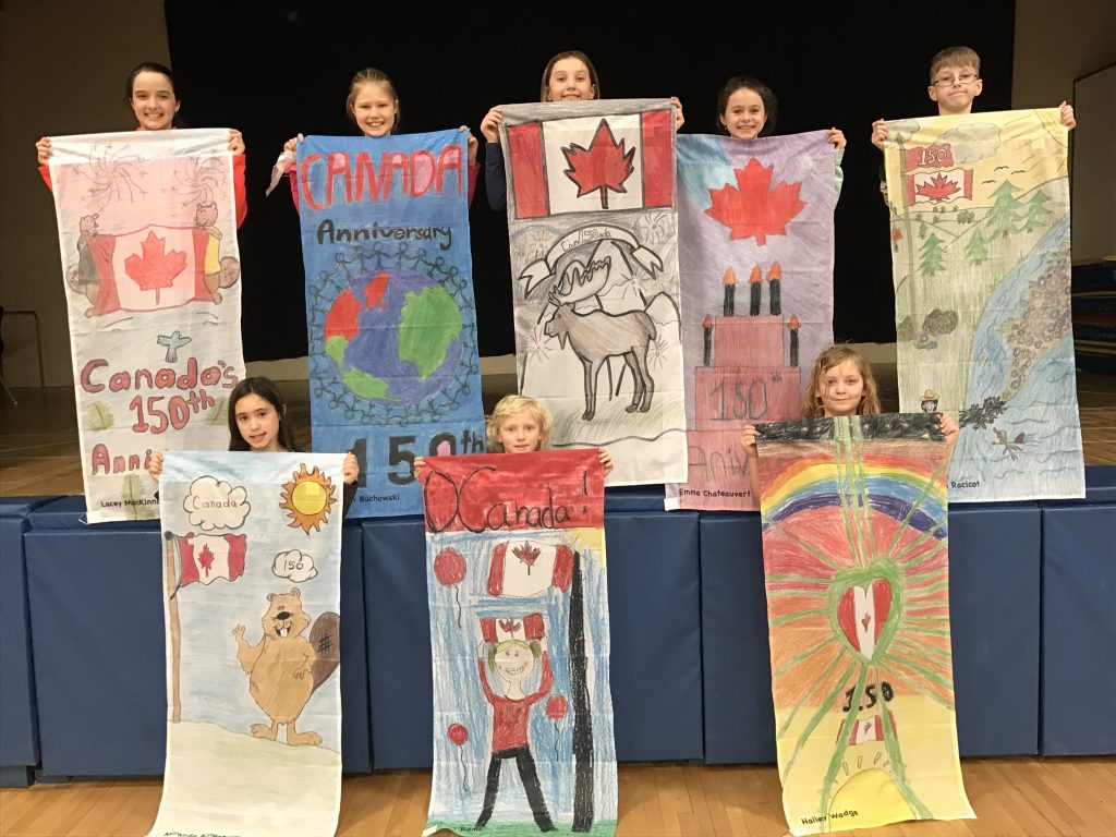 An image of students with Canada 150 art