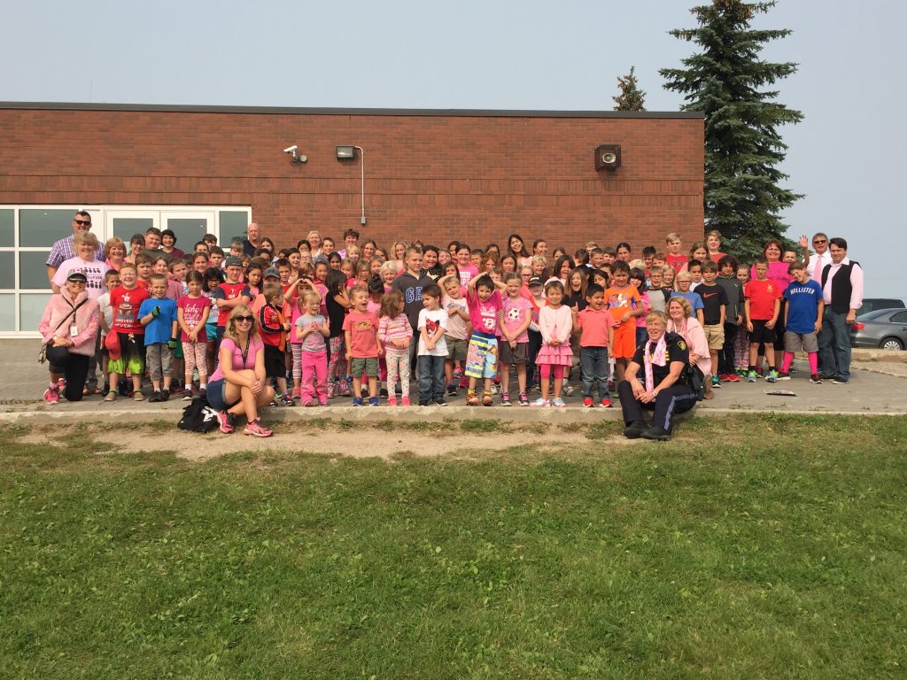 An image of students at Assiginack wearing pink