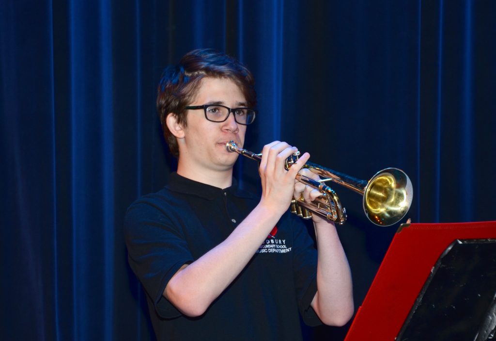A student playing the trumpet