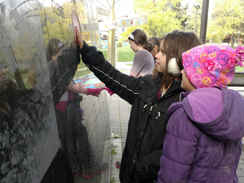 Students visiting the cenotaph for remembrance day