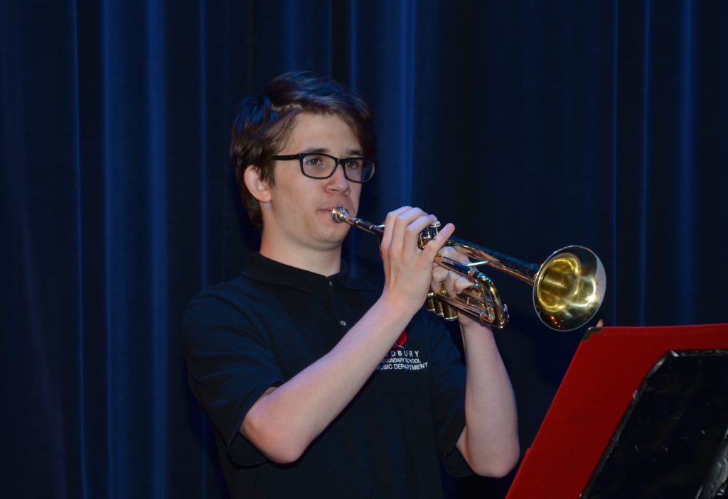 An image of a student playing the trumpet