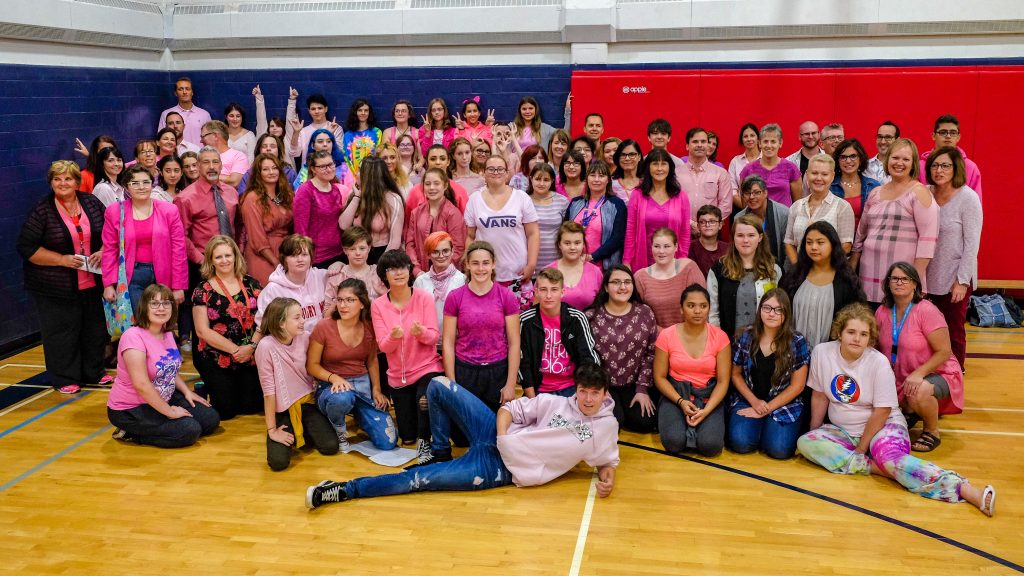Students wearing pink