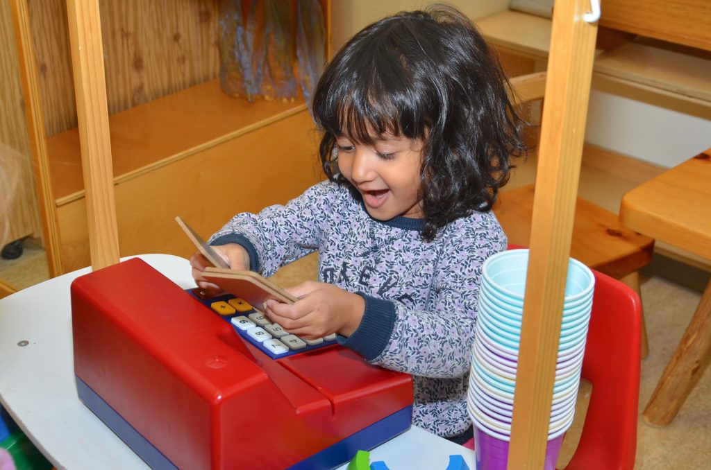 Kindergarten student Noura Seher Patwary of MacLeod Public School practises counting.